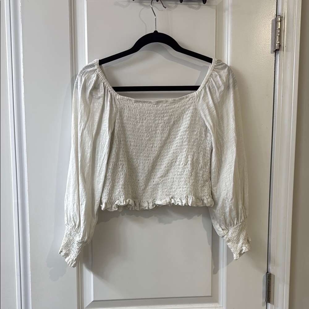 Elegant White Smocked Women's Top